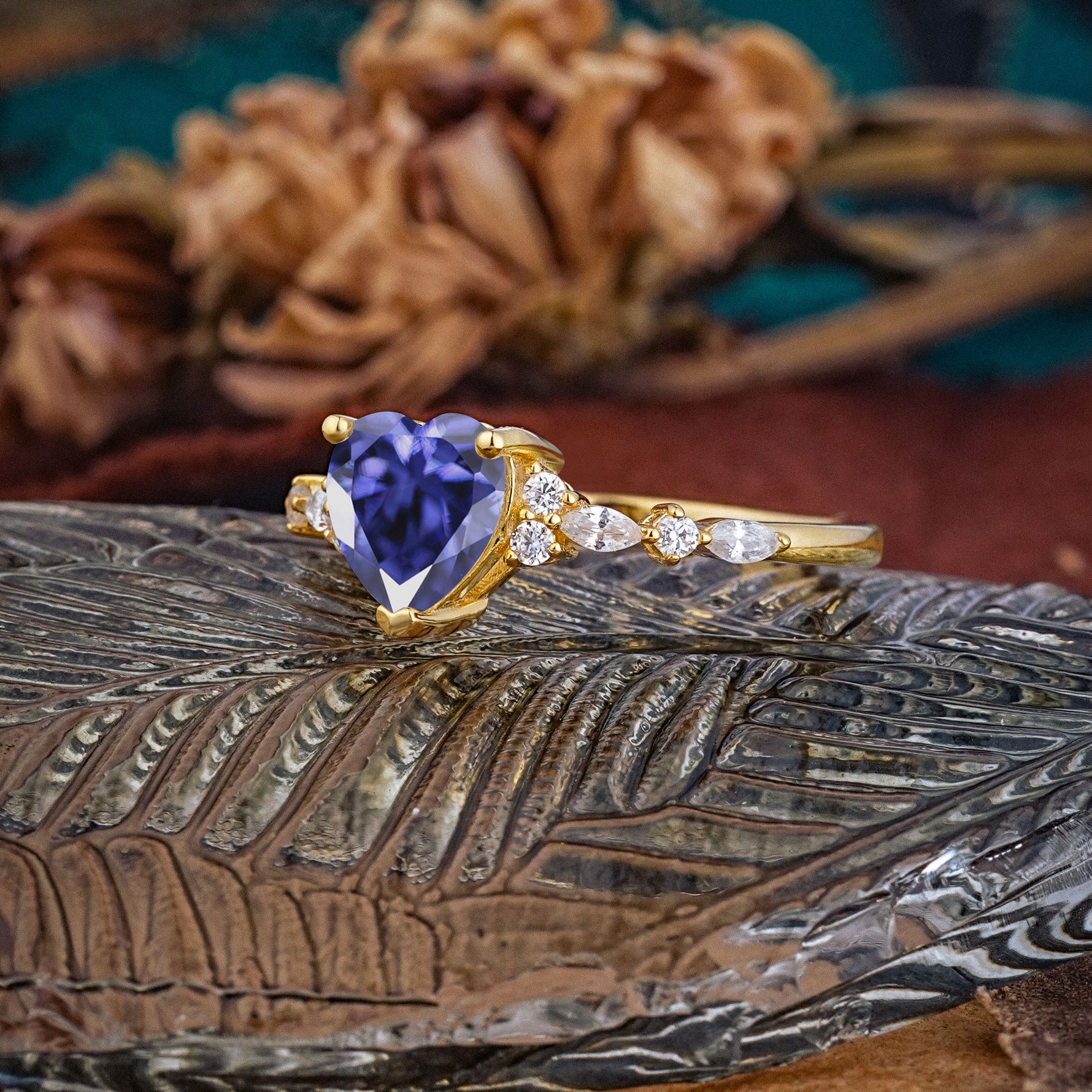 Heart Cut Tanzanite Vintage Pave Shank Engagement Ring - Additional view