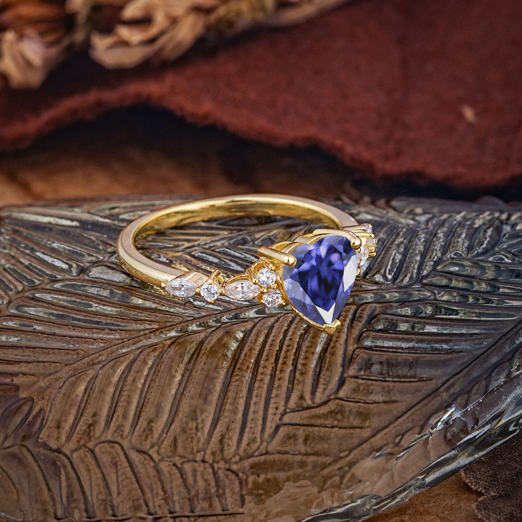 Heart Cut Tanzanite Vintage Pave Shank Engagement Ring - Additional view