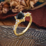 Heart Cut Black Onyx Vintage Pave Shank Engagement Ring - Additional view