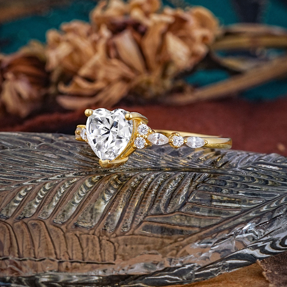 Heart Cut Lab Diamond Vintage Pave Shank Engagement Ring - Additional view
