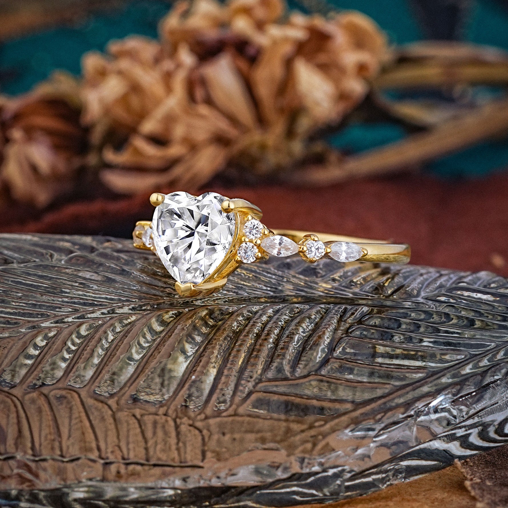 Heart Cut Lab Diamond Vintage Pave Shank Engagement Ring - Additional view