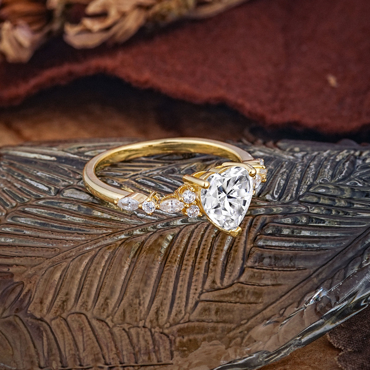 Heart Cut Lab Diamond Vintage Pave Shank Engagement Ring - Additional view