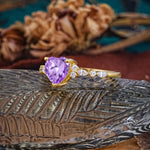 Heart Cut Amethyst Vintage Pave Shank Engagement Ring - Additional view