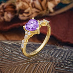 Heart Cut Amethyst Vintage Pave Shank Engagement Ring - Additional view