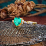 Heart Cut Emerald Vintage Pave Shank Engagement Ring - Additional view