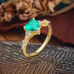 Heart Cut Emerald Vintage Pave Shank Engagement Ring - Additional view