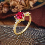 Heart Cut Ruby Vintage Pave Shank Engagement Ring - Additional view