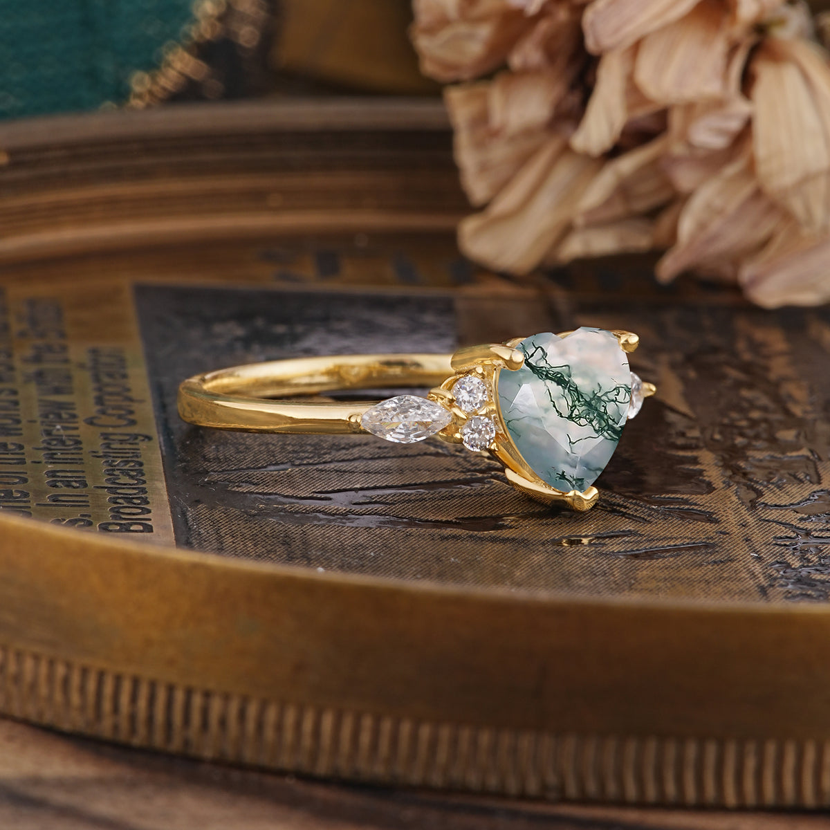 SR17025 Moss Agate Ring - Rose-Gold