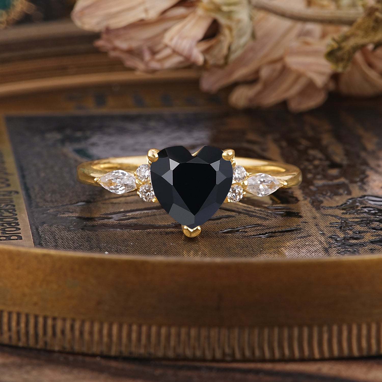 Classic Luxury Heart-Cut Black Onyx Engagement Ring - Romalar Jewelry