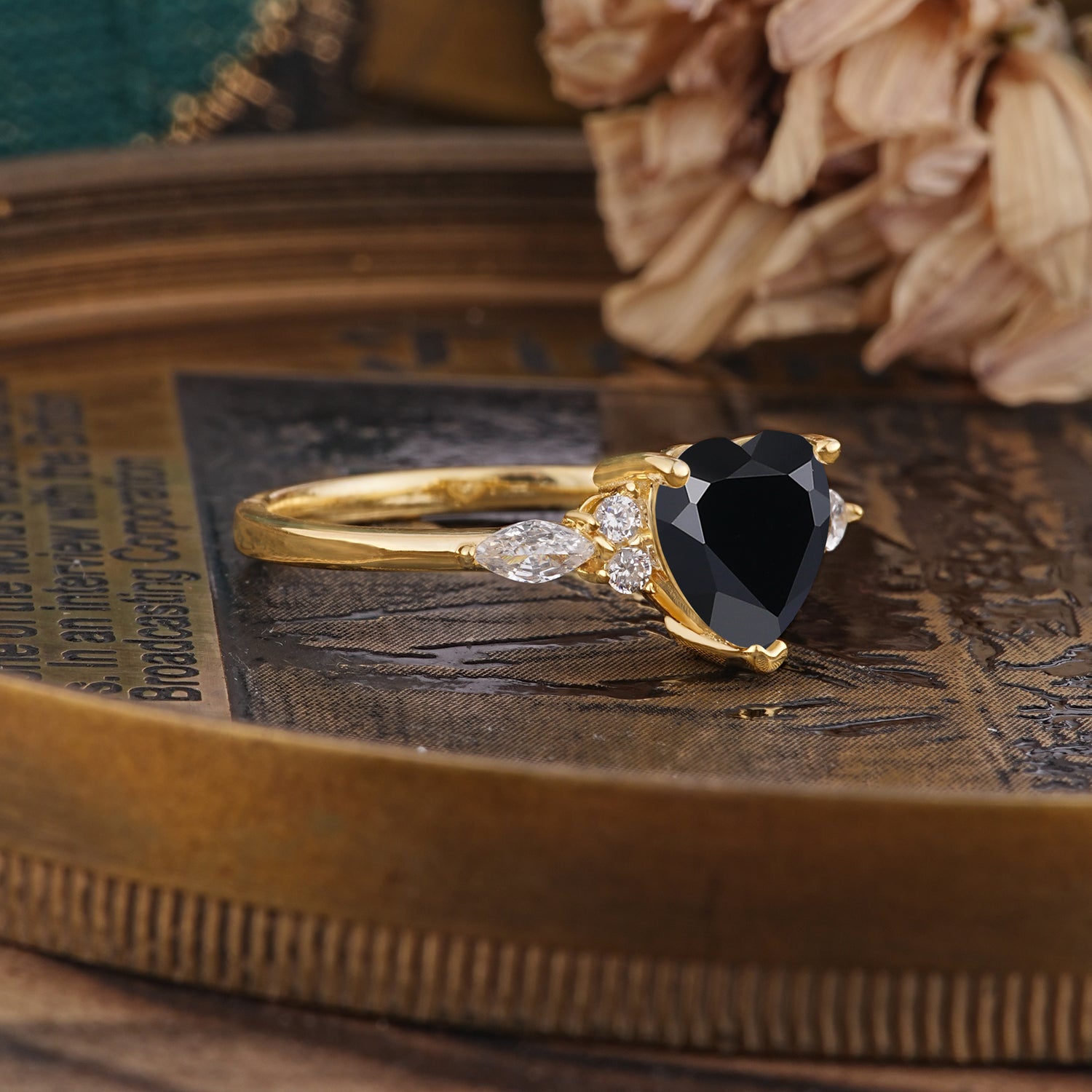 Classic Luxury Heart-Cut Black Onyx Engagement Ring - Romalar Jewelry