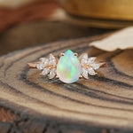 Vintage Floral Pear Cut Fire Opal Engagement Ring - Additional view