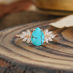 Vintage Floral Pear Cut Turquoise Engagement Ring - Additional view