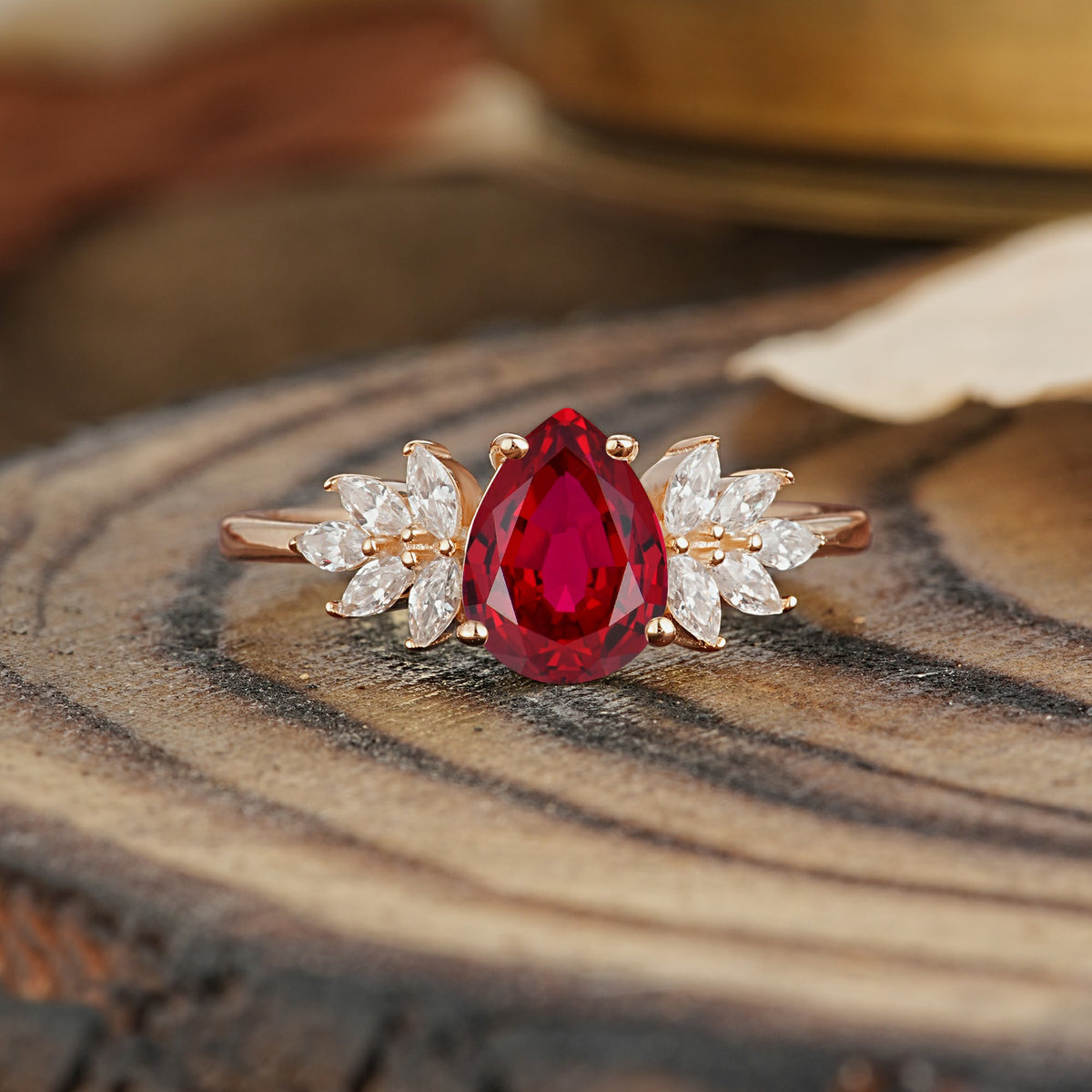 Vintage Floral Pear Cut Ruby Engagement Ring - Additional view