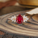 Vintage Floral Pear Cut Ruby Engagement Ring - Additional view