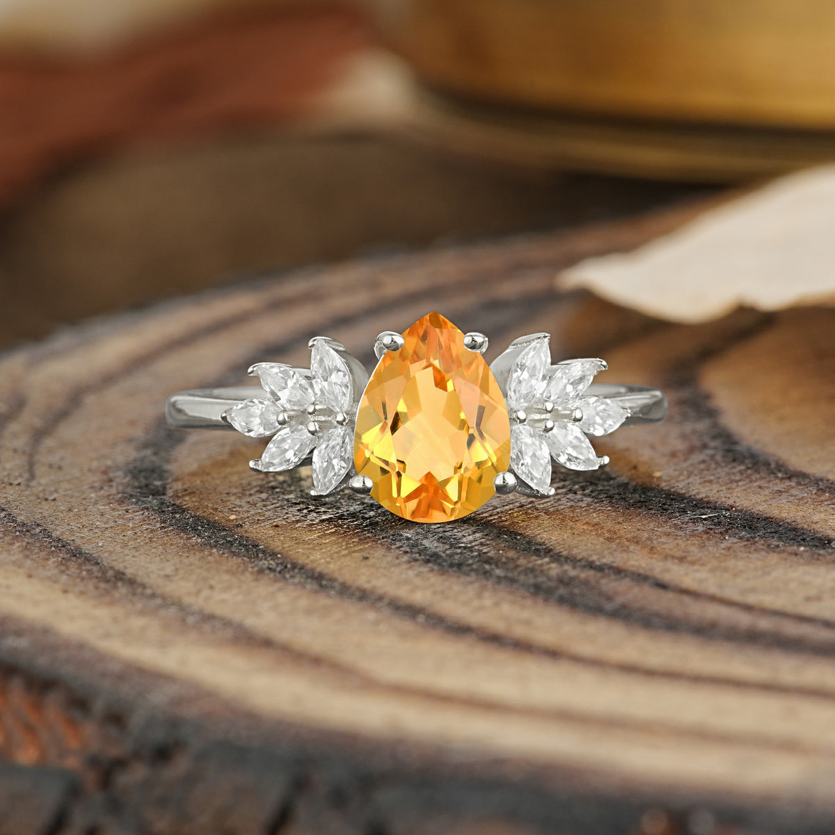 Vintage Floral Pear Cut Citrine Engagement Ring - Romalar Jewelry