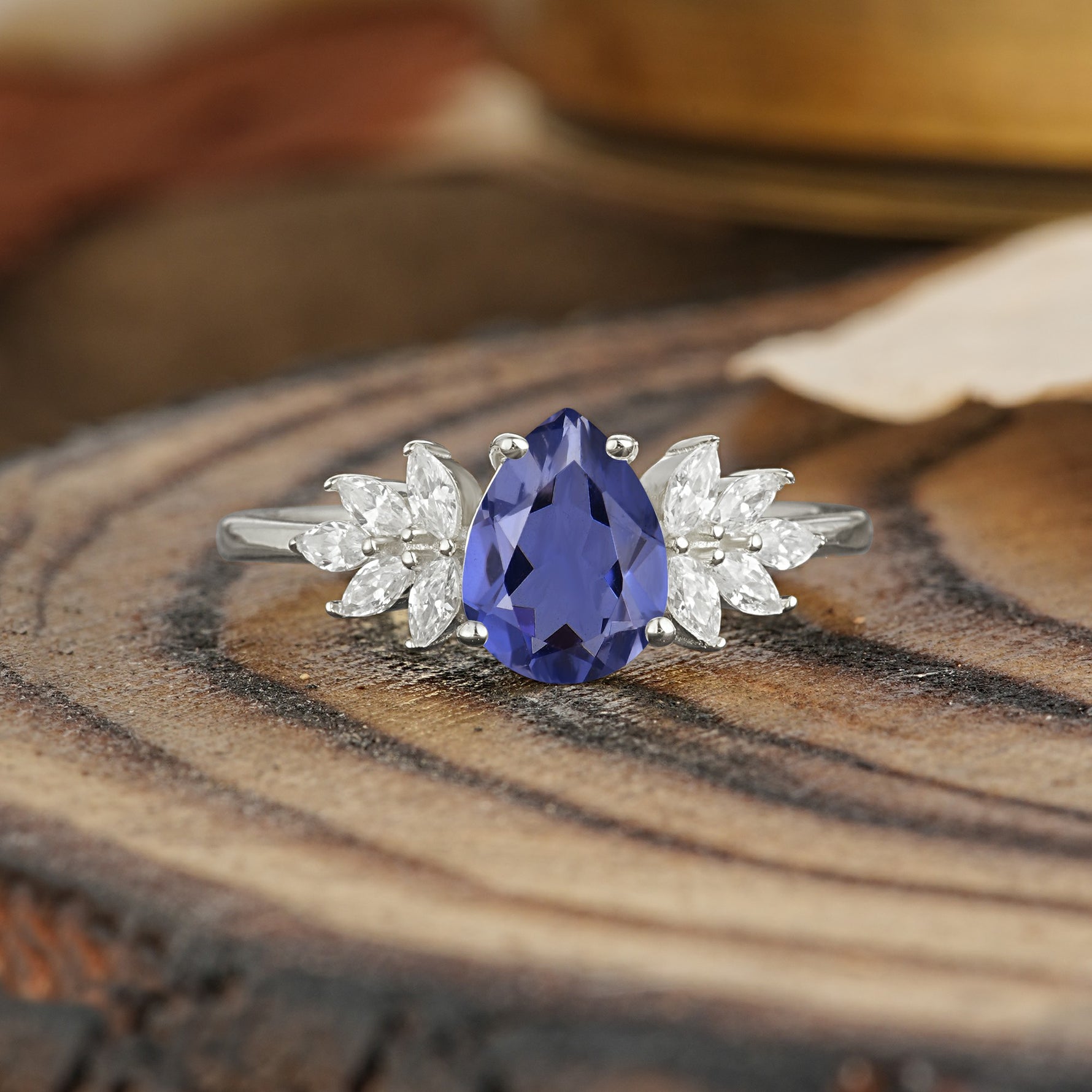 Vintage Floral Pear Cut Tanzanite Engagement Ring - Additional view