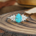 Vintage Floral Pear Cut Turquoise Engagement Ring - Additional view