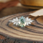 Vintage Floral Pear Cut Moss Agate Engagement Ring - Additional view
