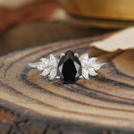 Vintage Floral Pear Cut Black Onyx Engagement Ring - Additional view