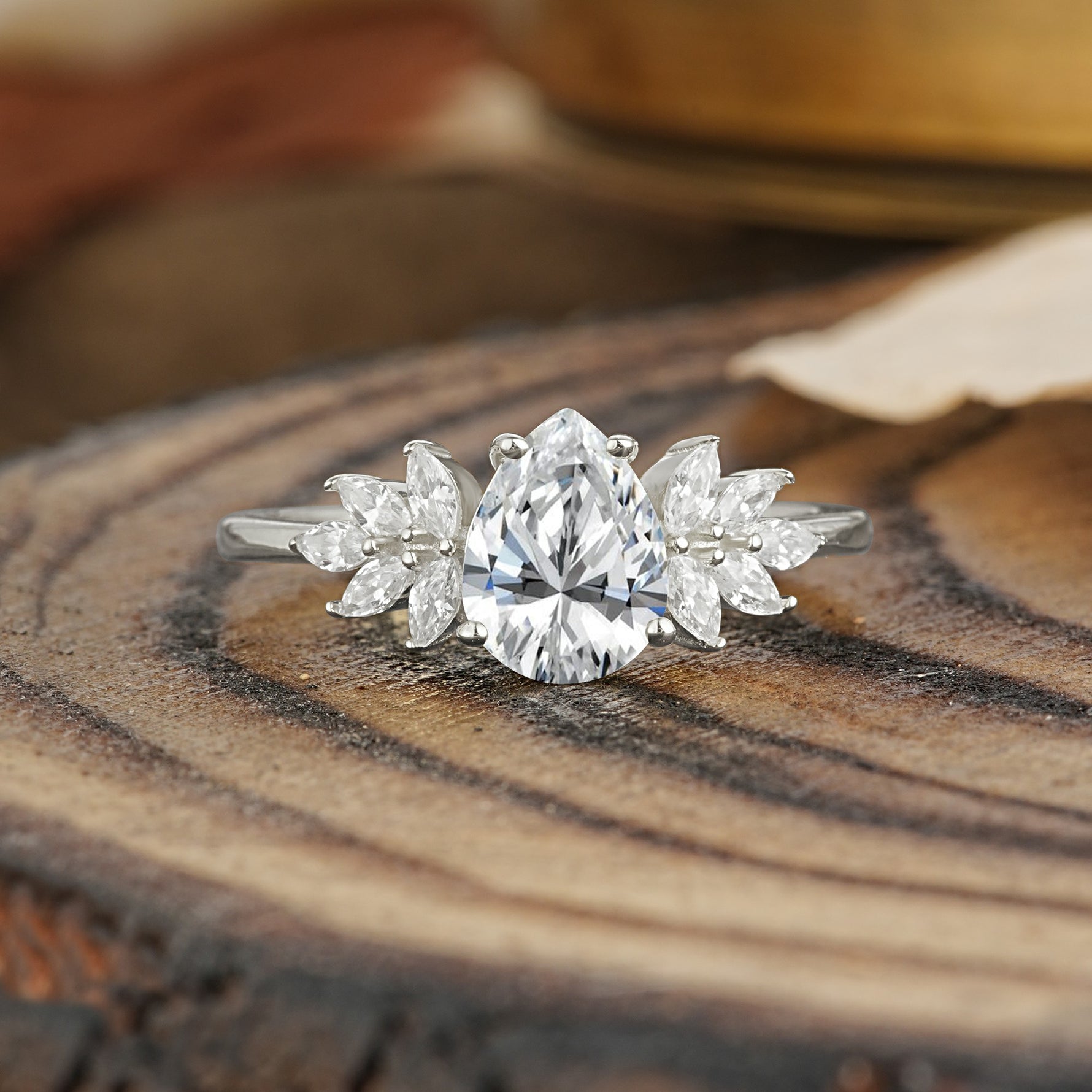 Vintage Floral Pear Cut Lab Diamond Engagement Ring - Additional view