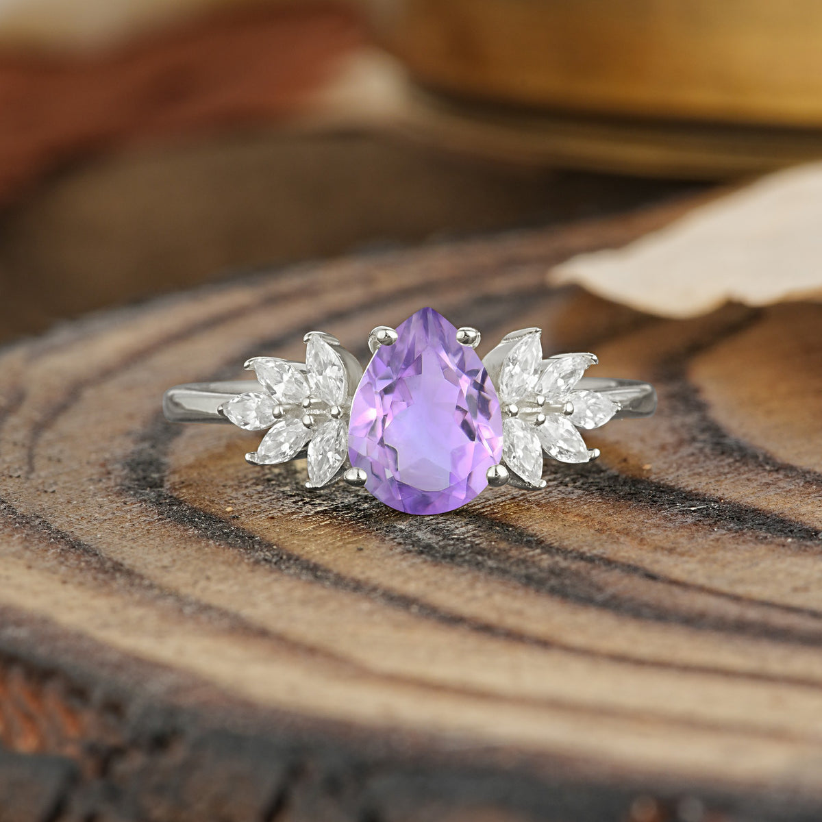 Vintage Floral Pear Cut Amethyst Engagement Ring - Additional view