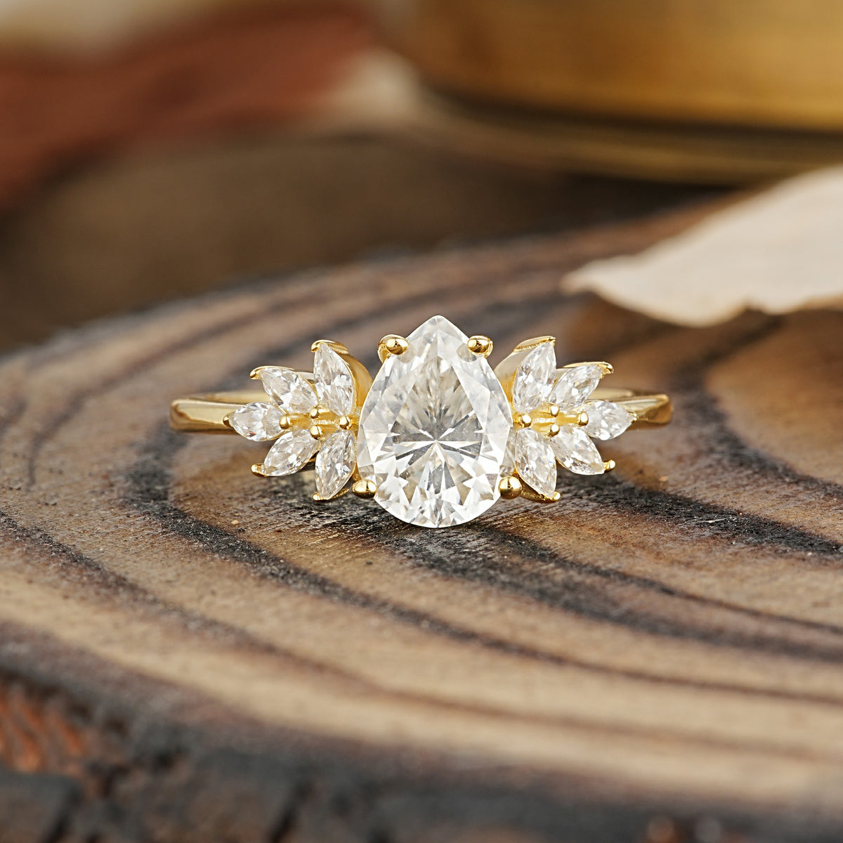 Vintage Floral Pear Cut Moissanite Engagement Ring - Additional view