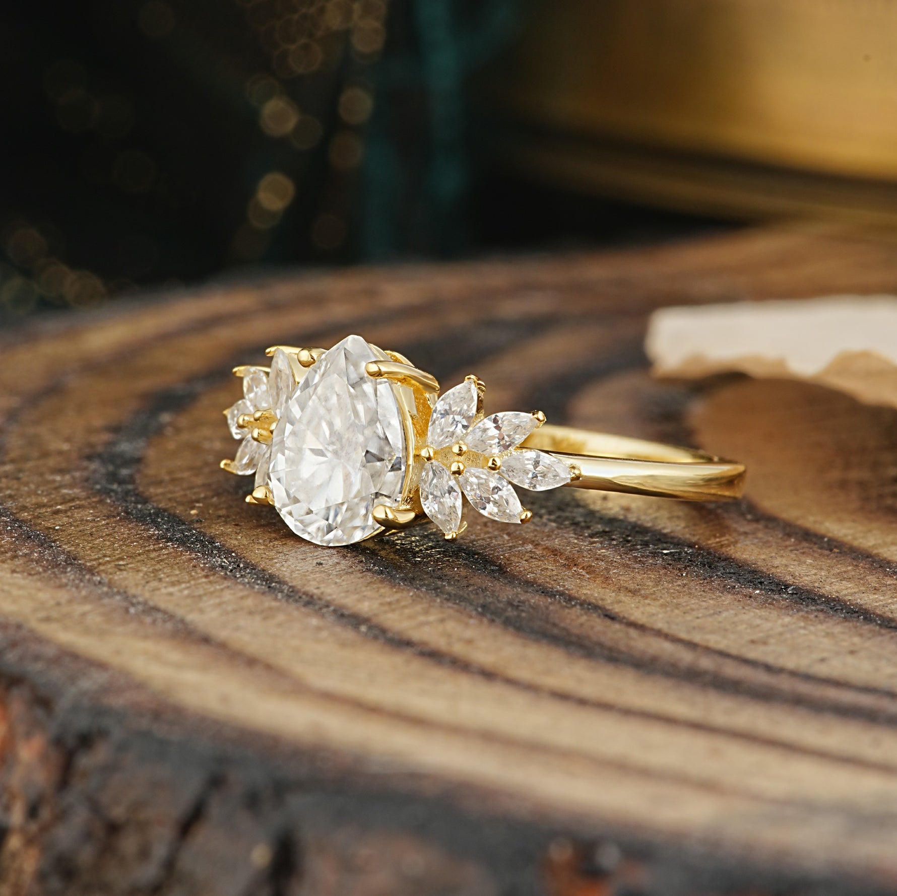 Vintage Floral Pear Cut Moissanite Engagement Ring - Additional view