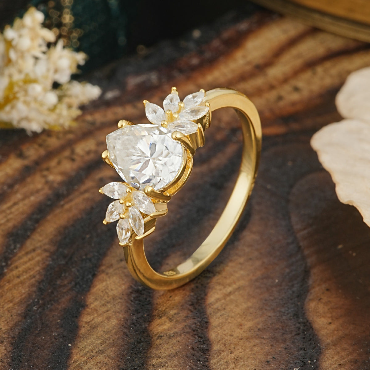 Vintage Floral Pear Cut Moissanite Engagement Ring - Additional view