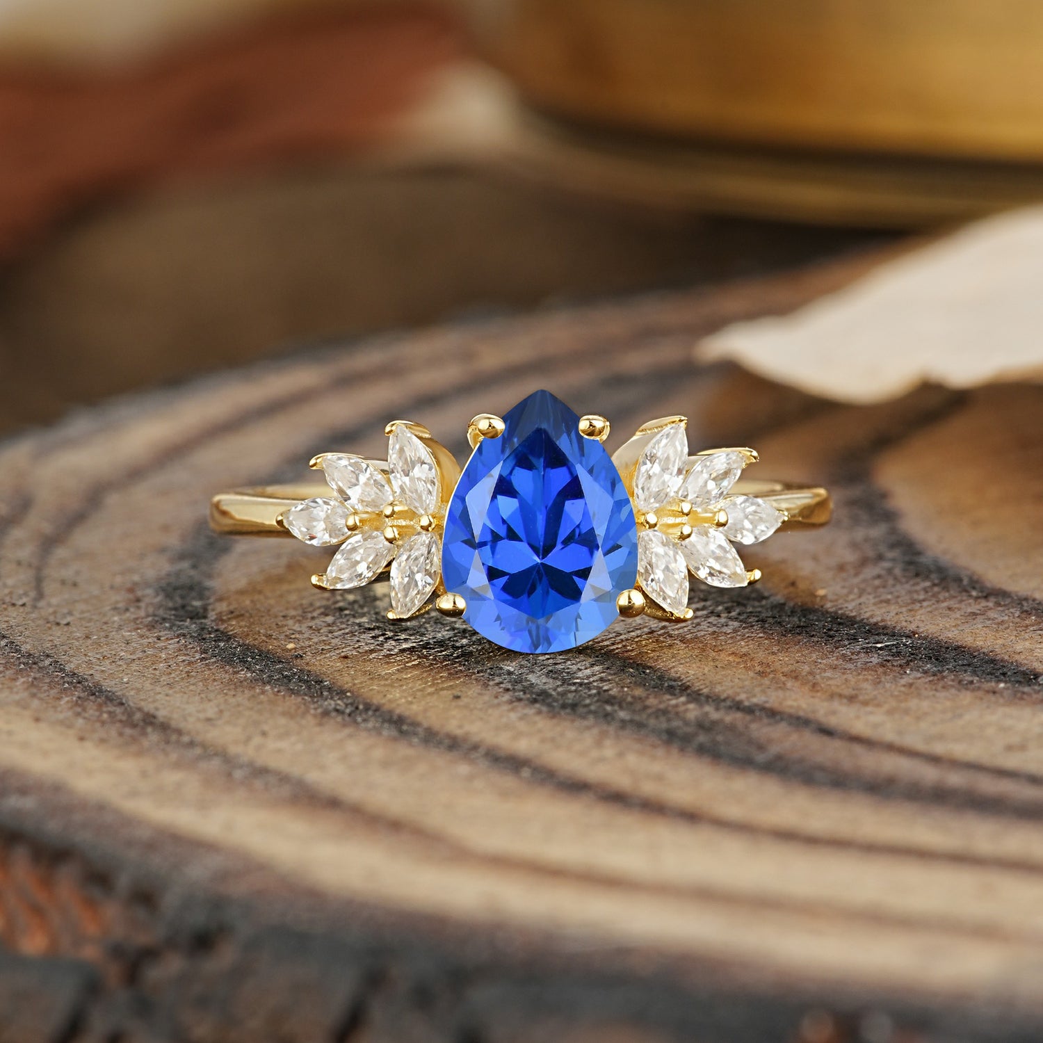 Vintage Floral Pear Cut Sapphire Engagement Ring - Additional view