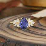 Vintage Floral Pear Cut Tanzanite Engagement Ring - Additional view