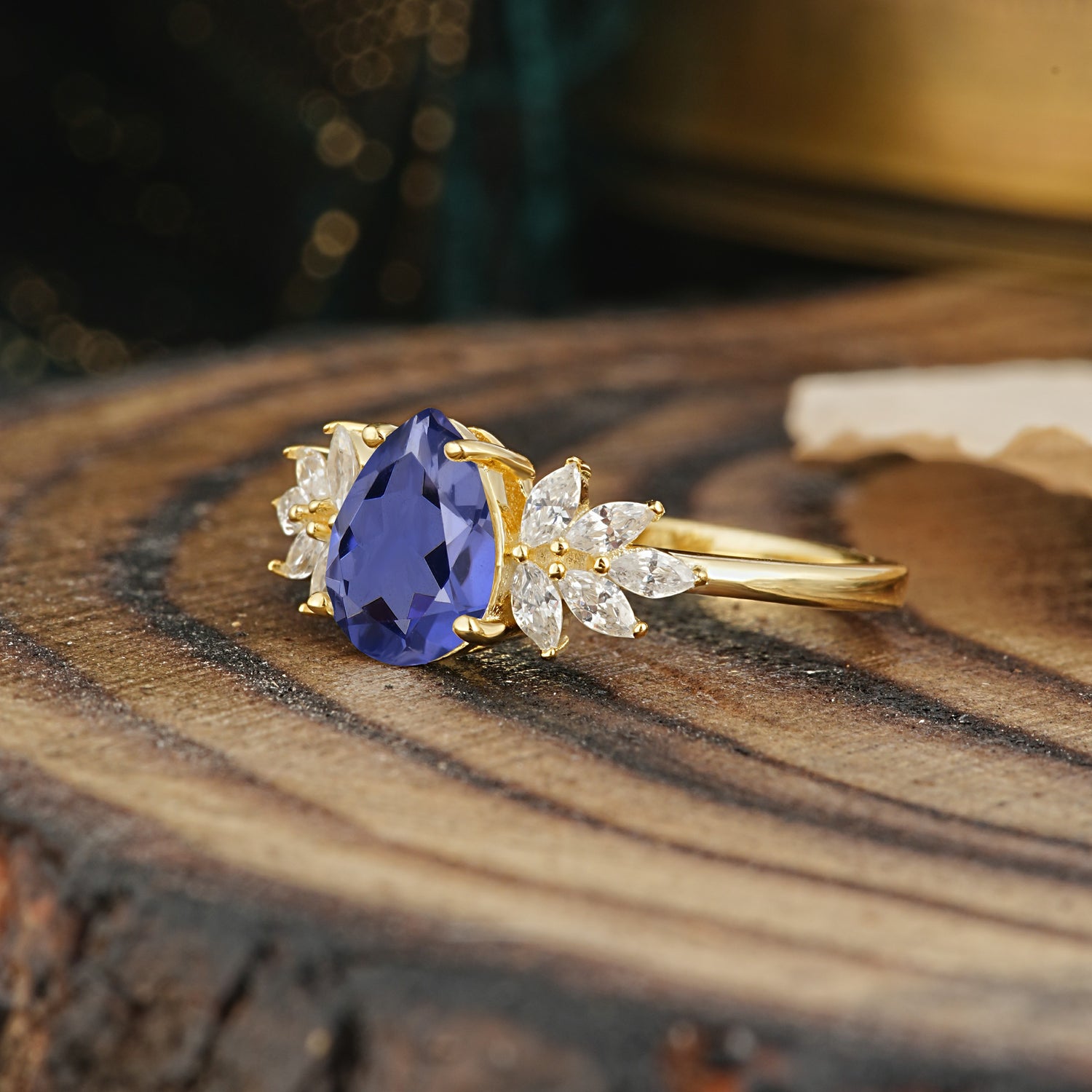 Vintage Floral Pear Cut Tanzanite Engagement Ring - Additional view