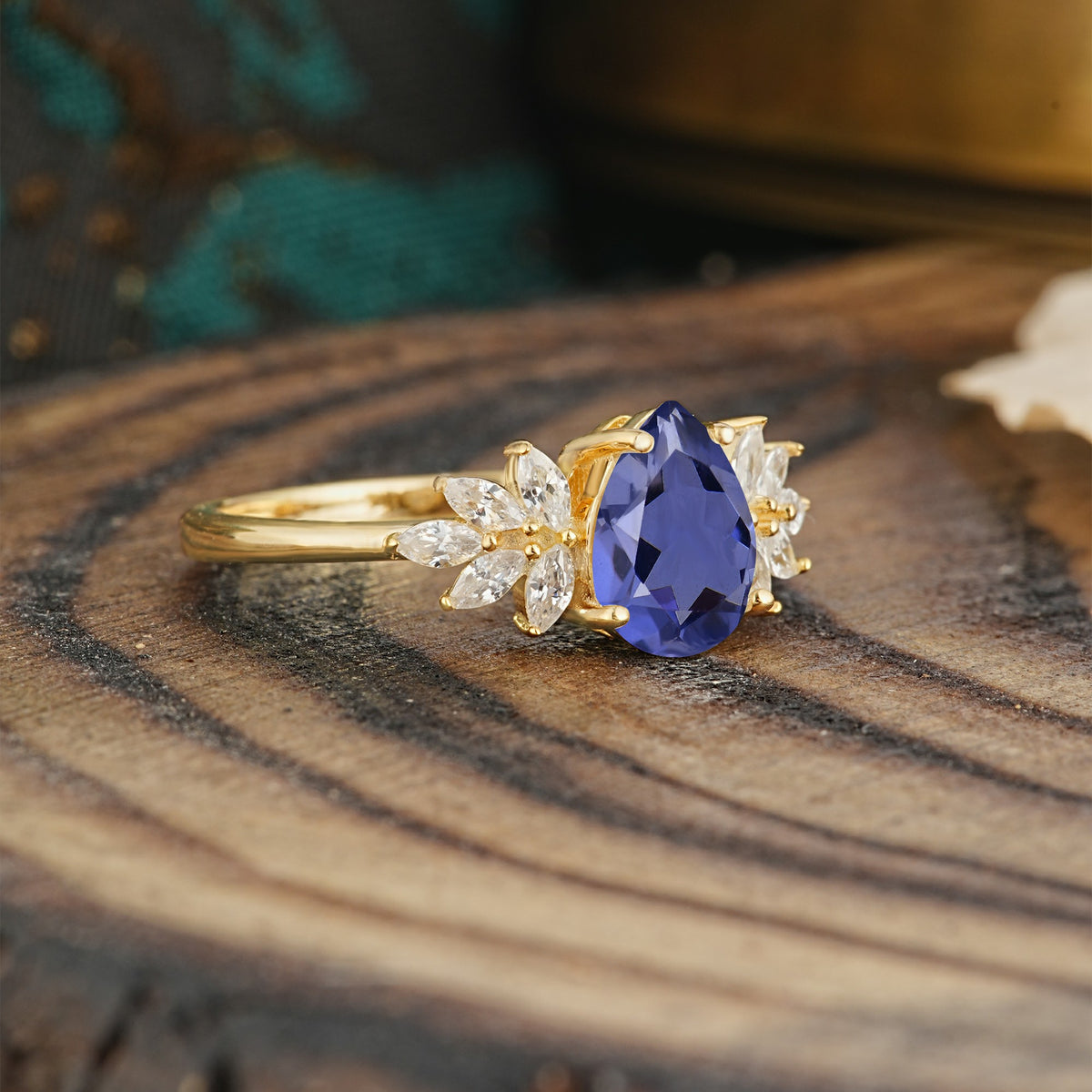 Vintage Floral Pear Cut Tanzanite Engagement Ring - Additional view