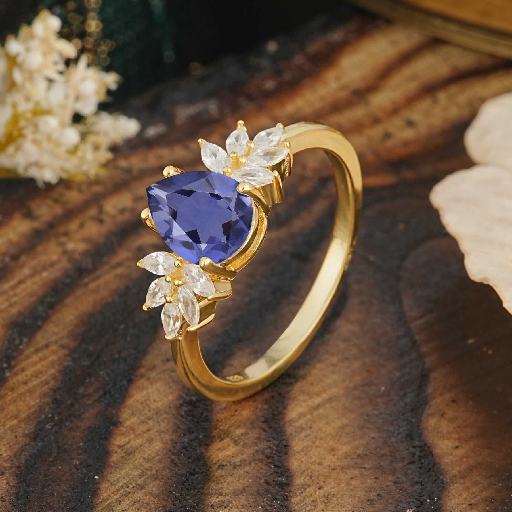 Vintage Floral Pear Cut Tanzanite Engagement Ring - Additional view