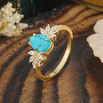 Vintage Floral Pear Cut Turquoise Engagement Ring - Additional view