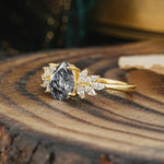Vintage Floral Pear Cut Black Rutilated Quartz Engagement Ring - Additional view