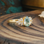 Vintage Floral Pear Cut Moss Agate Engagement Ring - Additional view