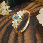 Vintage Floral Pear Cut Moss Agate Engagement Ring - Additional view