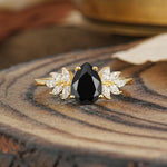 Vintage Floral Pear Cut Black Onyx Engagement Ring - Additional view