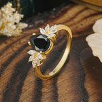 Vintage Floral Pear Cut Black Onyx Engagement Ring - Additional view