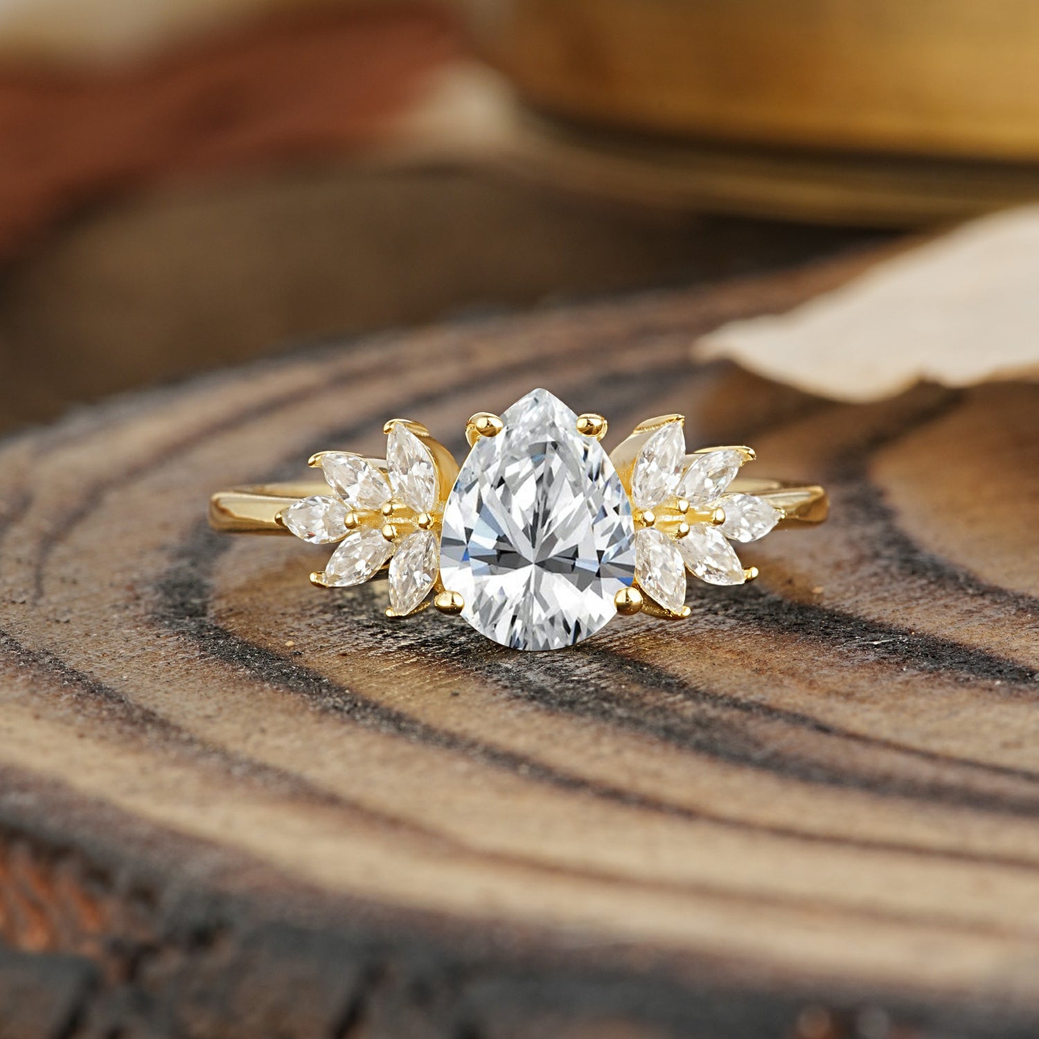 Vintage Floral Pear Cut Lab Diamond Engagement Ring - Additional view
