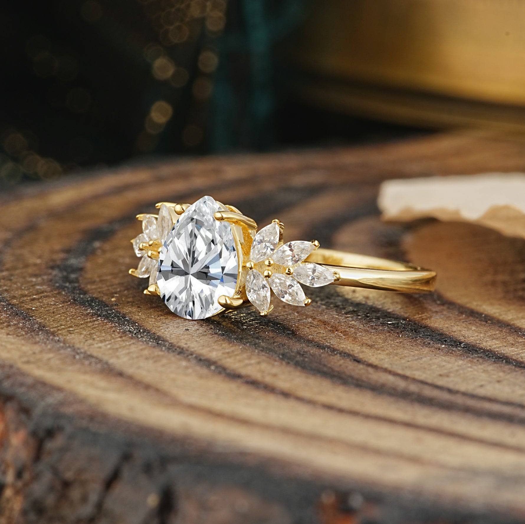 Vintage Floral Pear Cut Lab Diamond Engagement Ring - Additional view