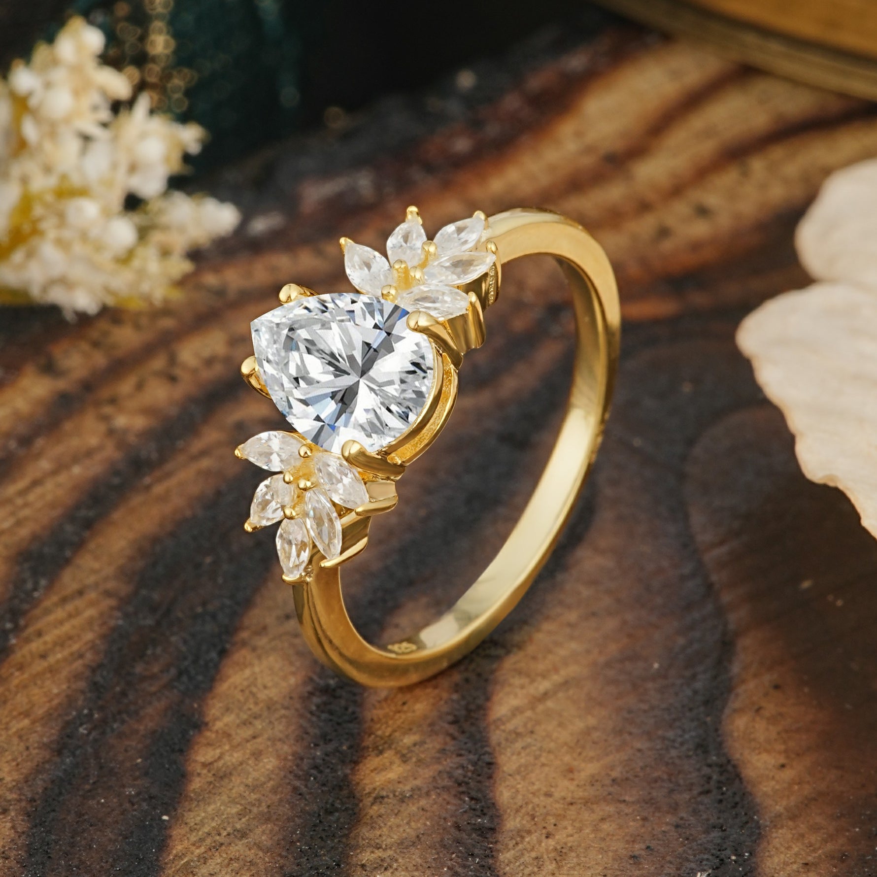 Vintage Floral Pear Cut Lab Diamond Engagement Ring - Additional view