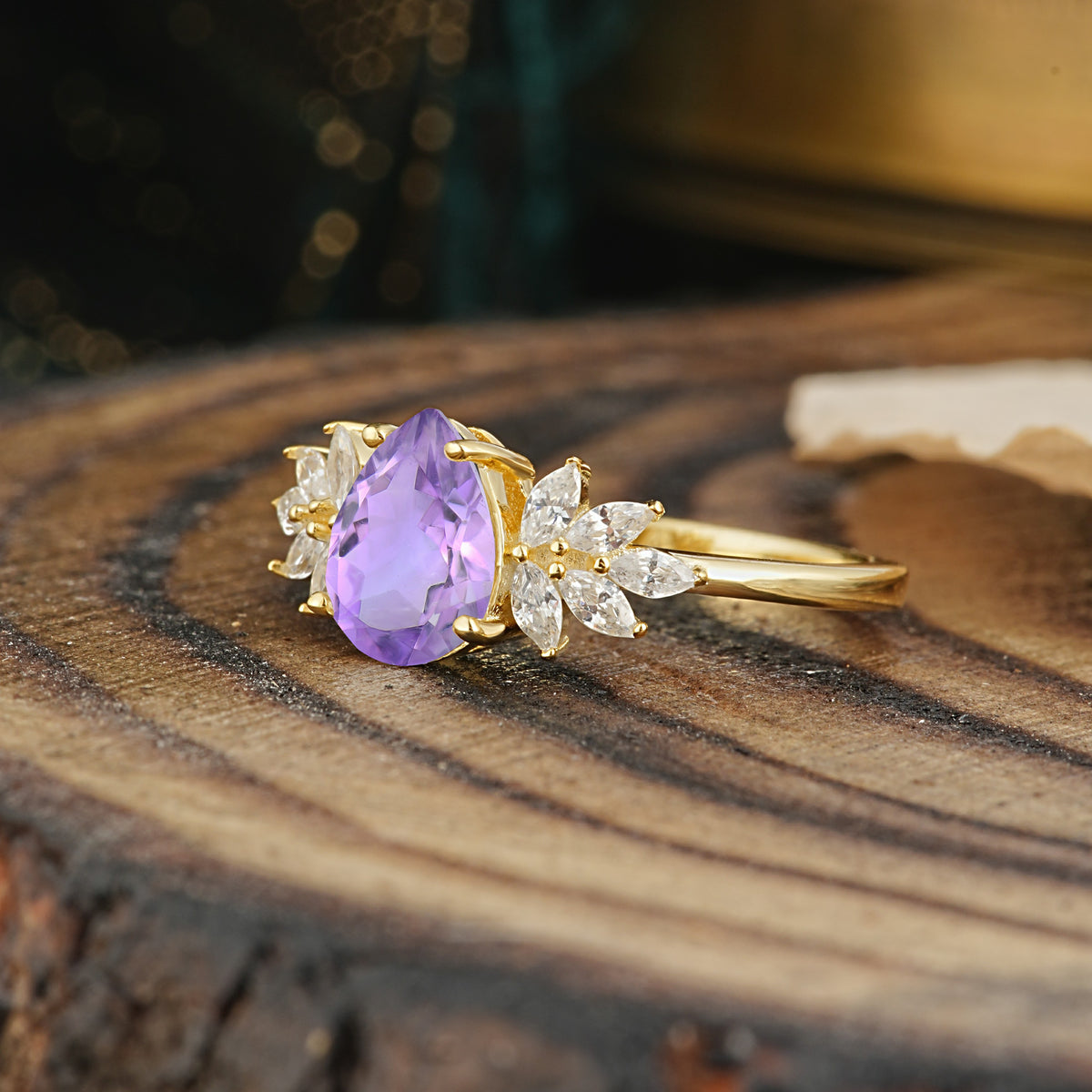 Vintage Floral Pear Cut Amethyst Engagement Ring - Additional view