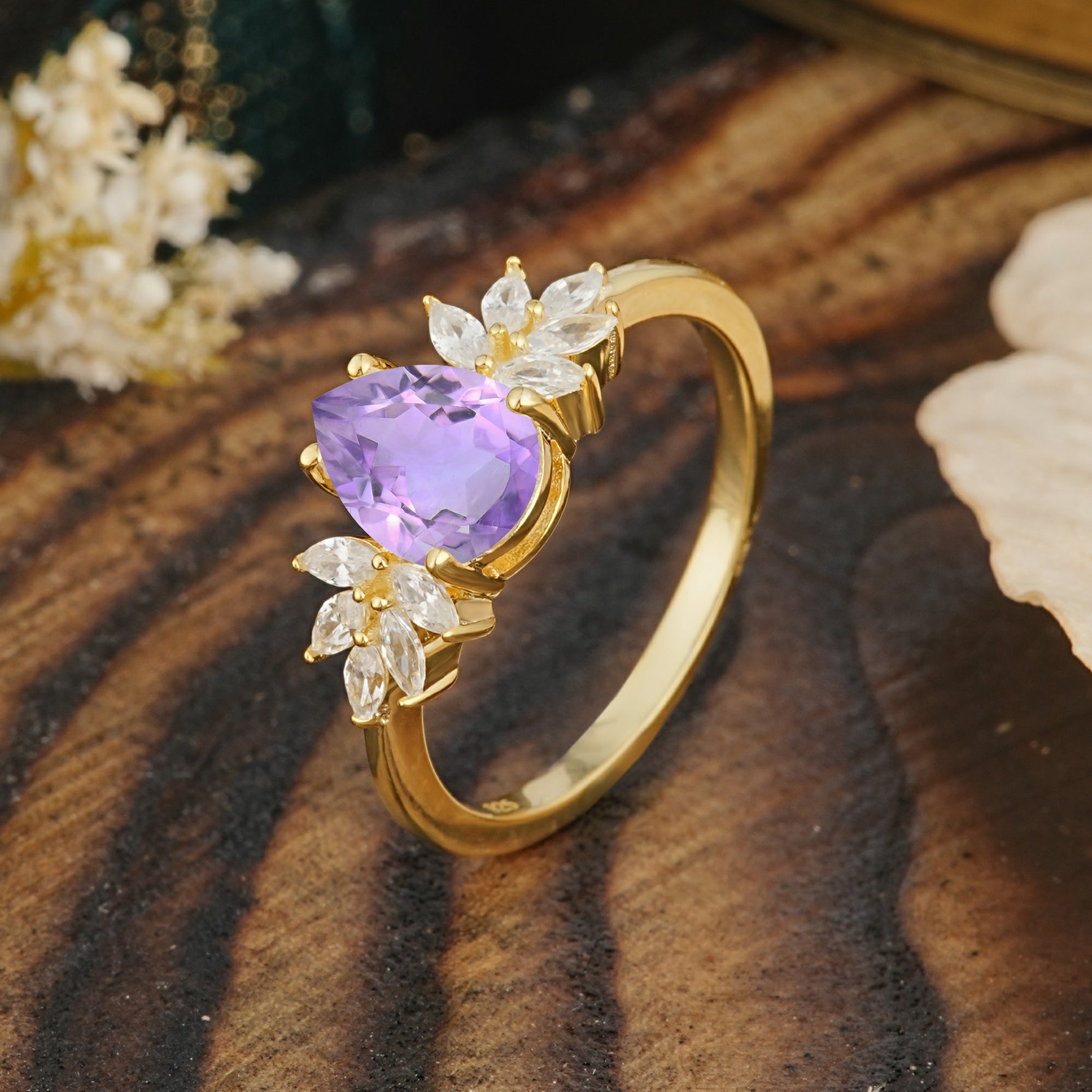 Vintage Floral Pear Cut Amethyst Engagement Ring - Additional view