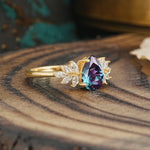 Vintage Floral Pear Cut Alexandrite Engagement Ring - Additional view