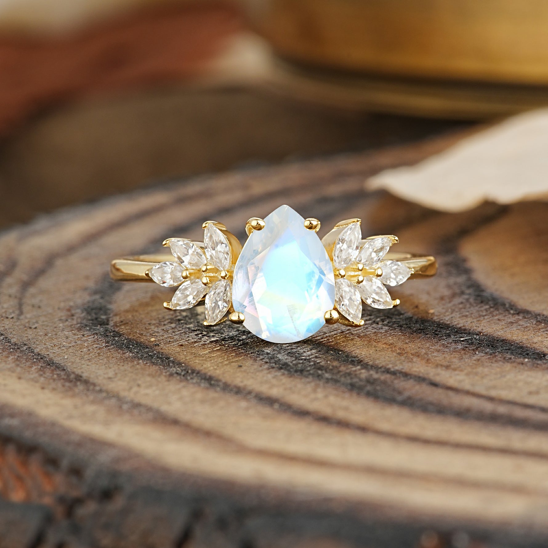 Vintage Floral Pear Cut Moonstone Engagement Ring - Additional view