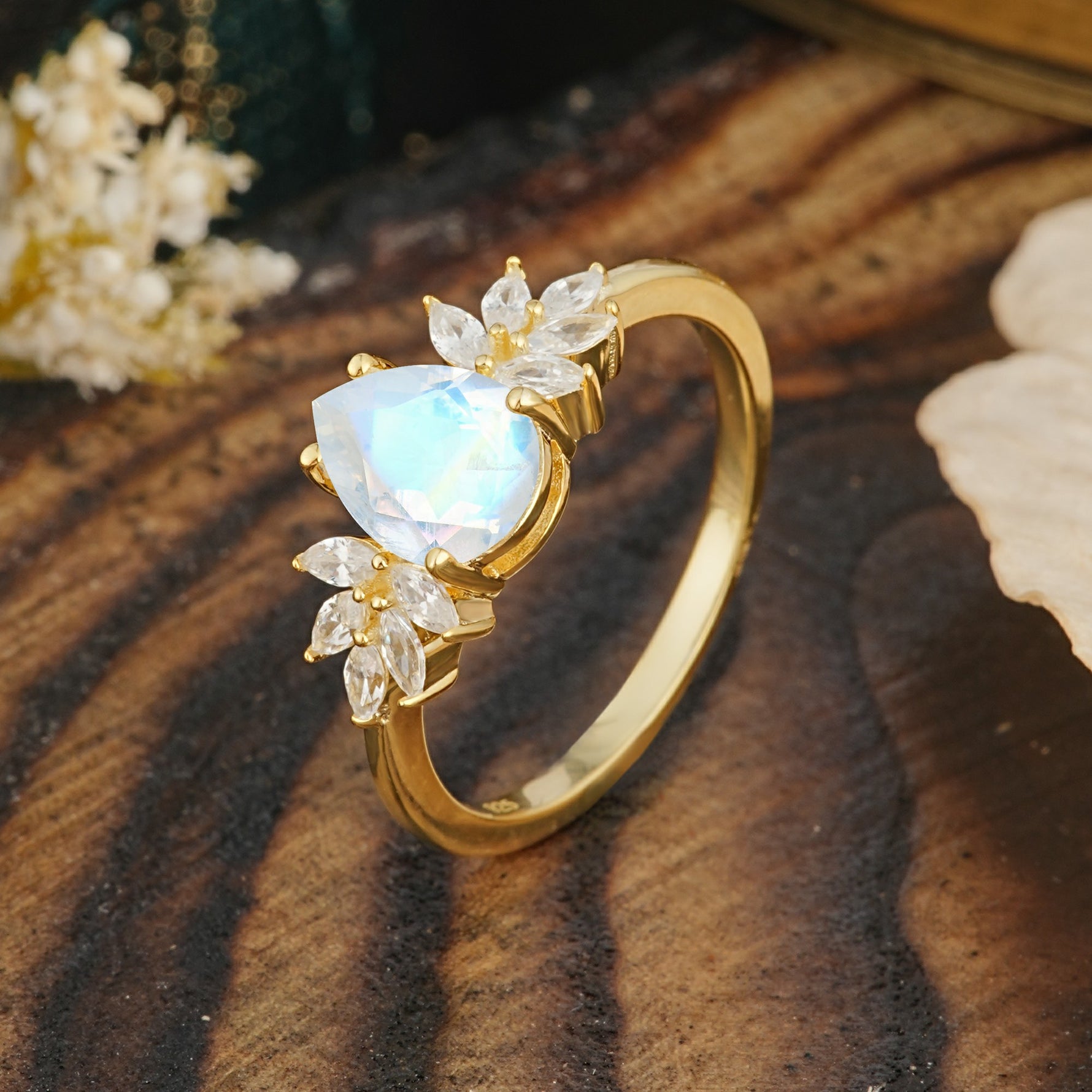 Vintage Floral Pear Cut Moonstone Engagement Ring - Additional view