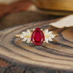 Vintage Floral Pear Cut Ruby Engagement Ring - Additional view