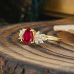 Vintage Floral Pear Cut Ruby Engagement Ring - Additional view