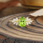 Vintage Floral Pear Cut Peridot Engagement Ring - Additional view